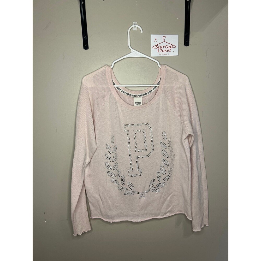 Victoriassecret PINK Varsity Logo Bedazzled Gemstone Sweater | L